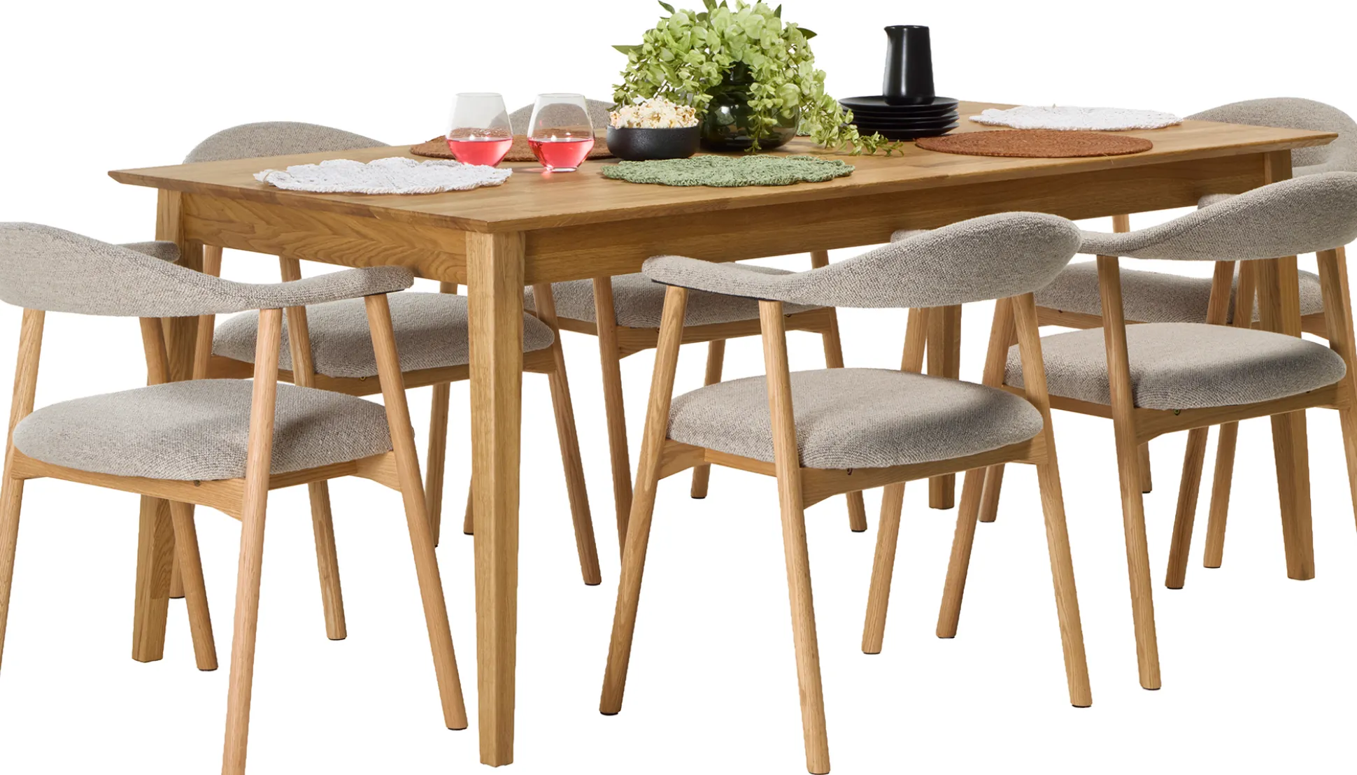Frida & Addi (6-hengen ruokailuryhmä, beige/tammi 180cm)