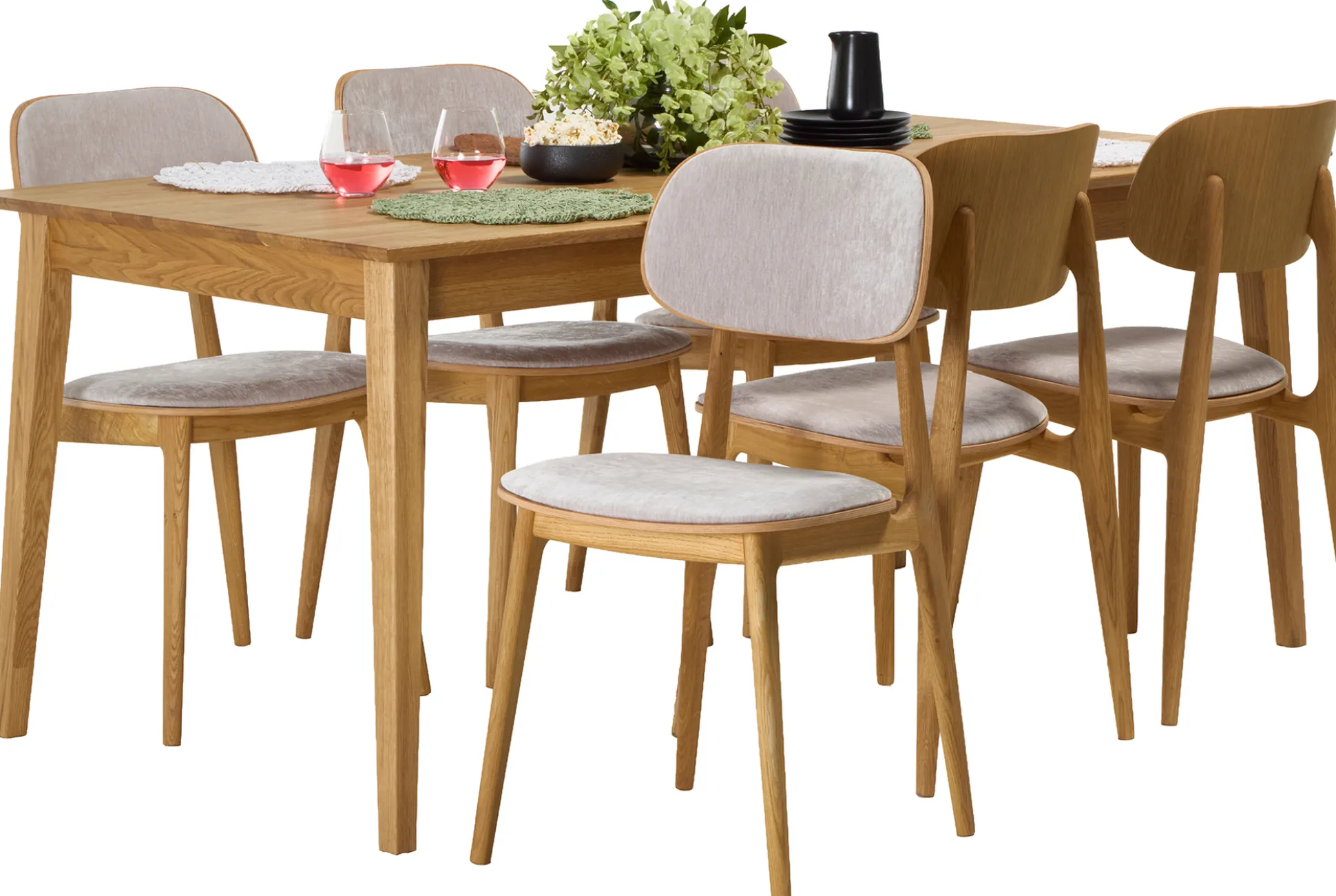 Frida & Starburst (6-hengen ruokailuryhmä, beige/tammi 180cm)