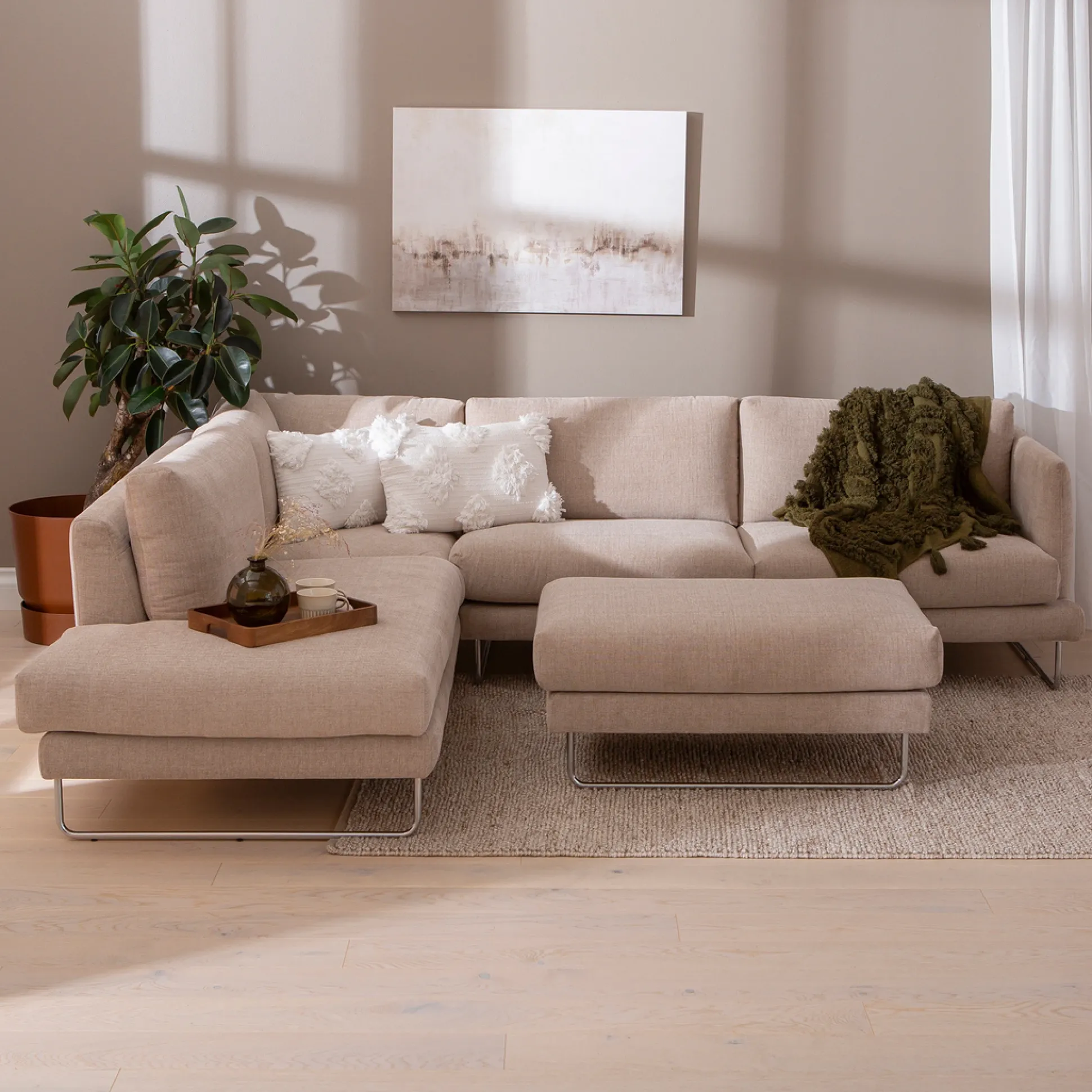 Jackson Soft (avokulmasohva vasen, beige / kromi jalka)