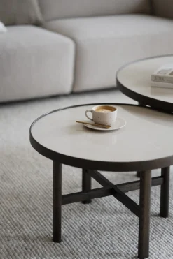 Marsden (sohvapöytä pyöreä 60 beige keramiikka/ruskea tammi)