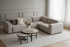 Marsden (sohvapöytä pyöreä 60 beige keramiikka/ruskea tammi)