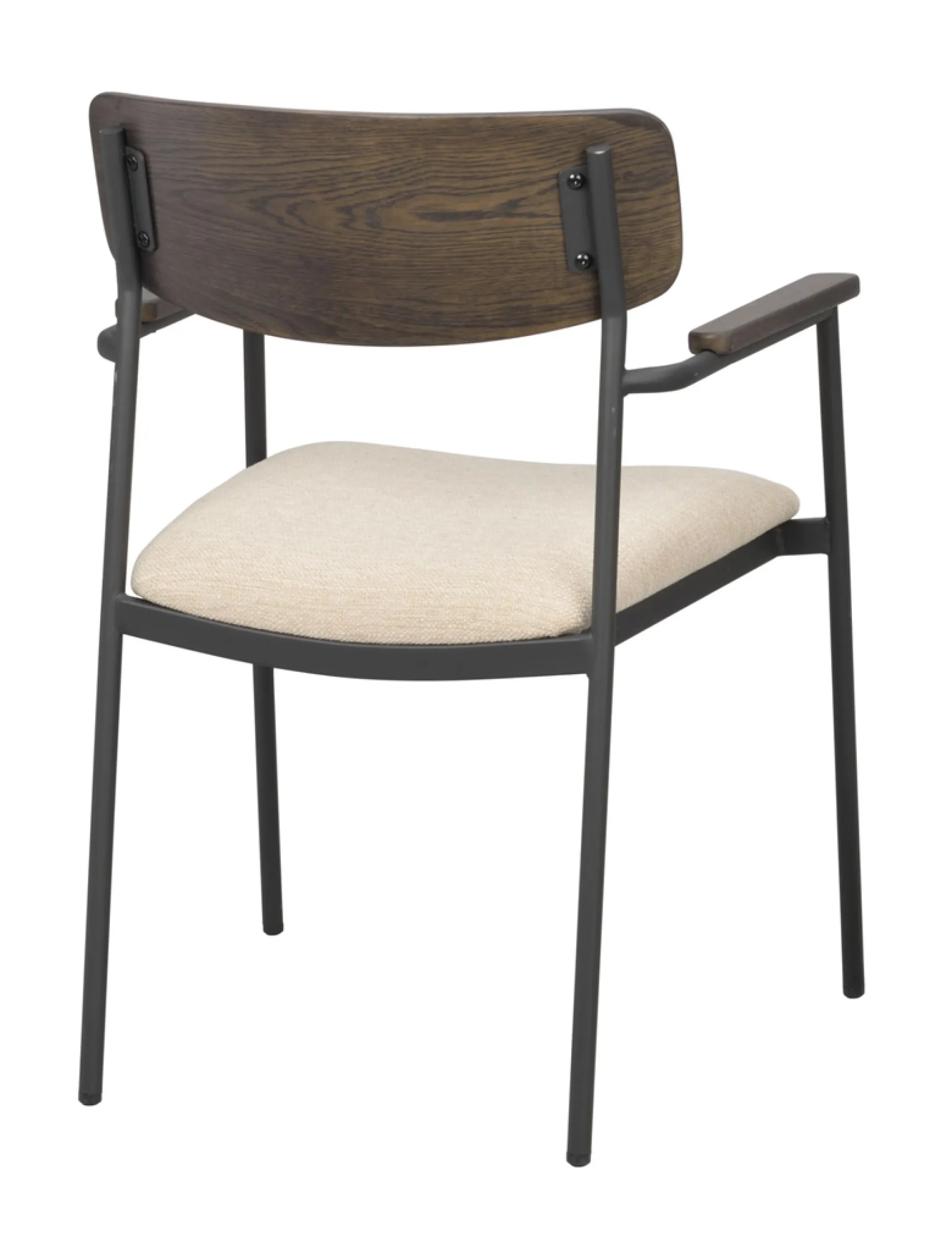 Maymont (ruokatuoli käsinojilla, ruskea tammi selkänoja / beige kangas / musta metalli, pinottava)