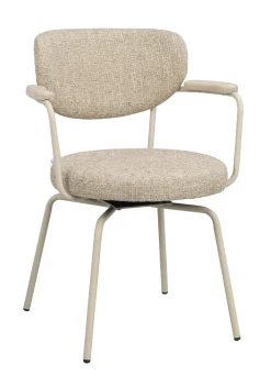 Merrick (ruokatuoli käsinojilla tumma beige kangas/beige metalli pyörivä)