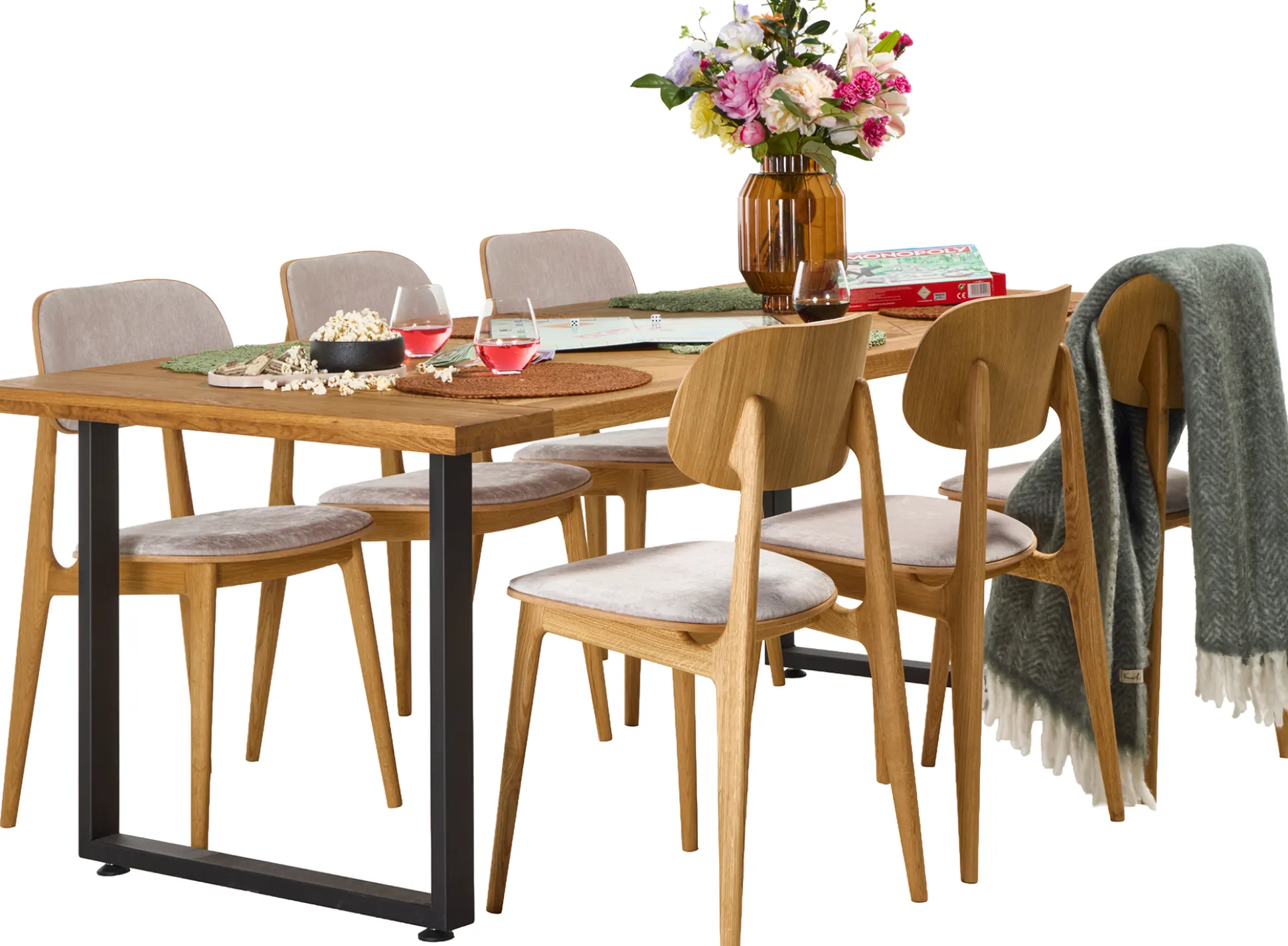 Starburst (6-hengen ruokailuryhmä, beige/tammi 200cm)