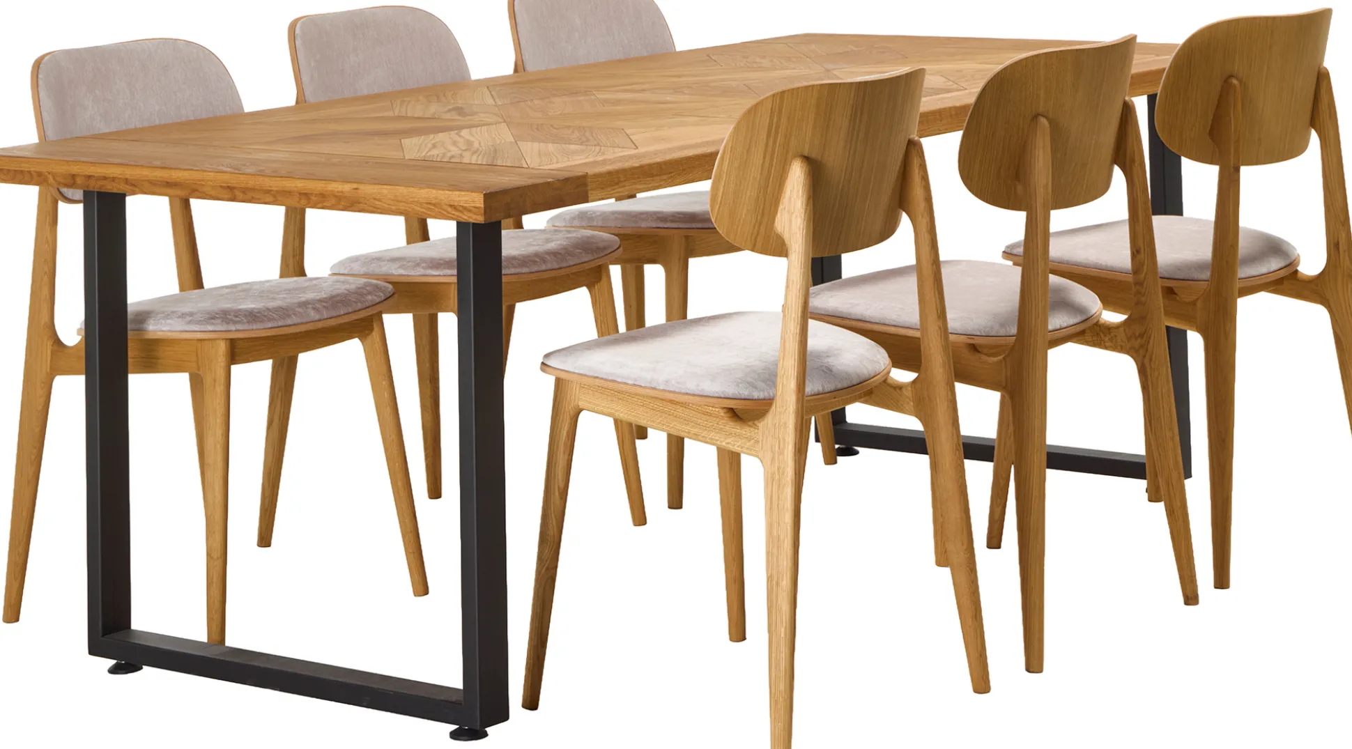 Starburst (6-hengen ruokailuryhmä, beige/tammi 200cm)