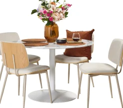 Tarifa & Owen (4-hengen ruokailuryhmä, valkoinen/beige 110cm)