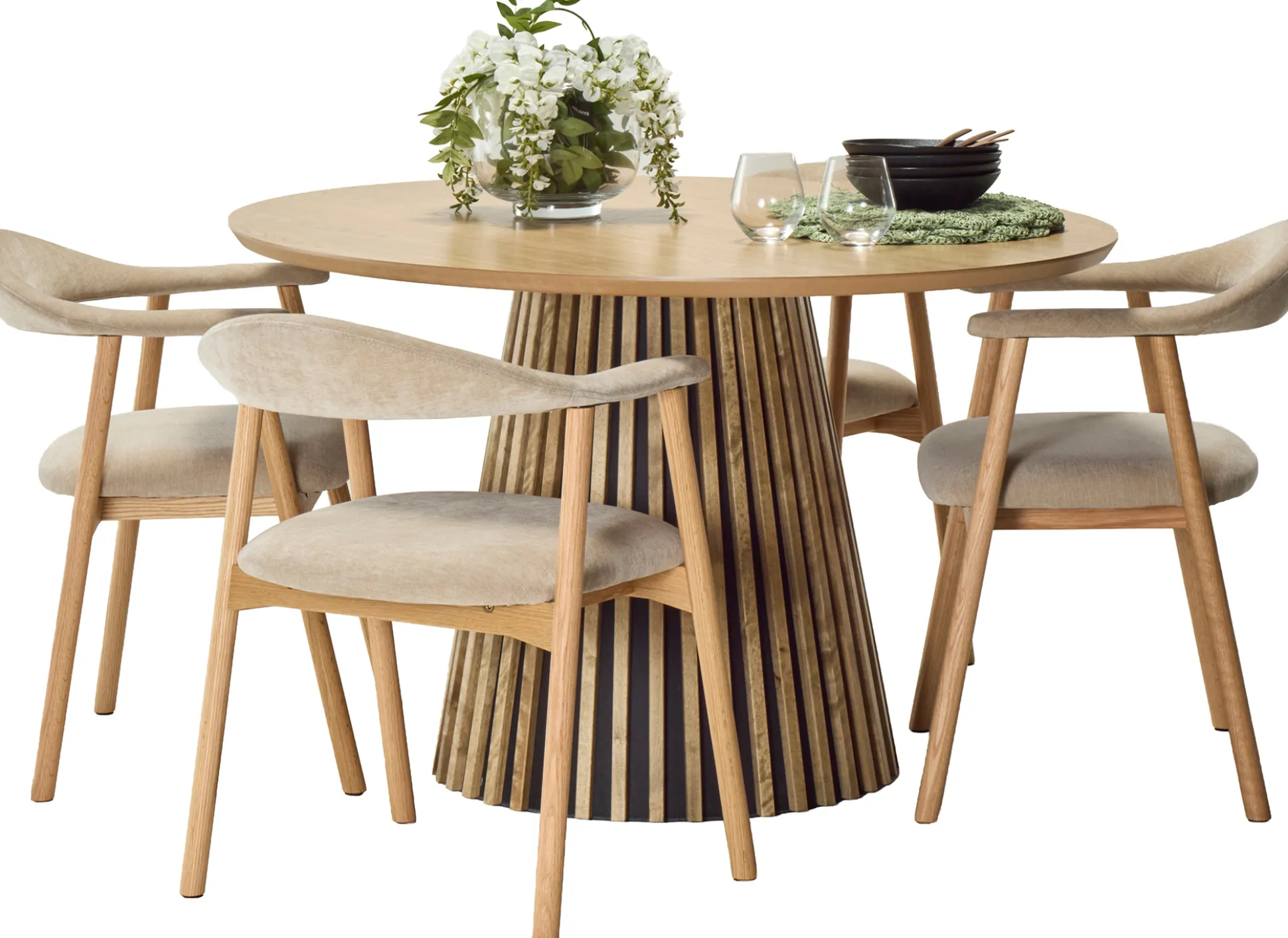 Venla & Addi (4-hengen ruokailuryhmä, beige/tammi 120cm)