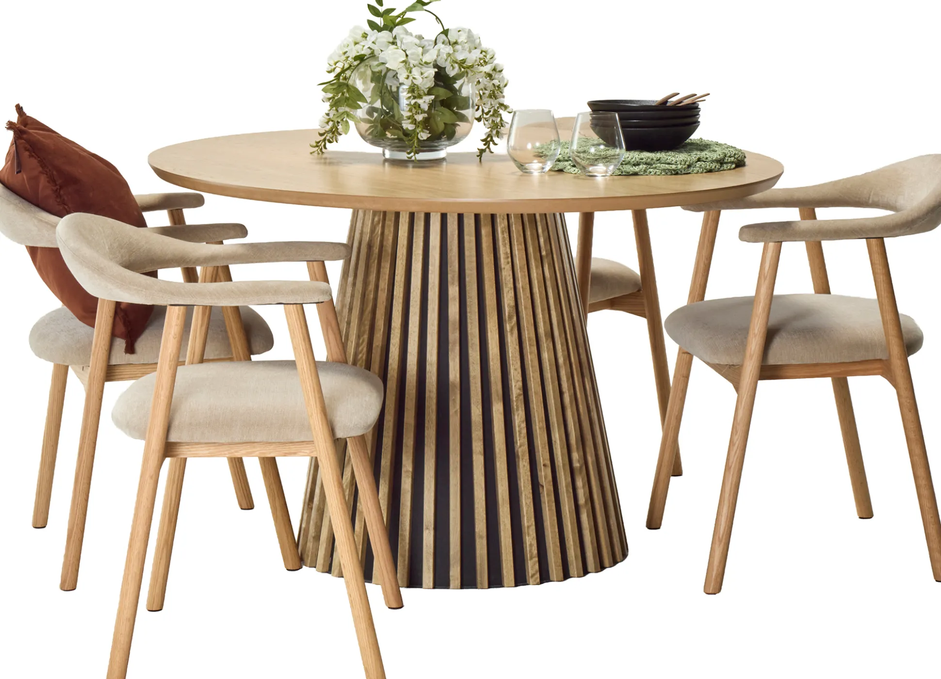 Venla & Addi (4-hengen ruokailuryhmä, beige/tammi 120cm)