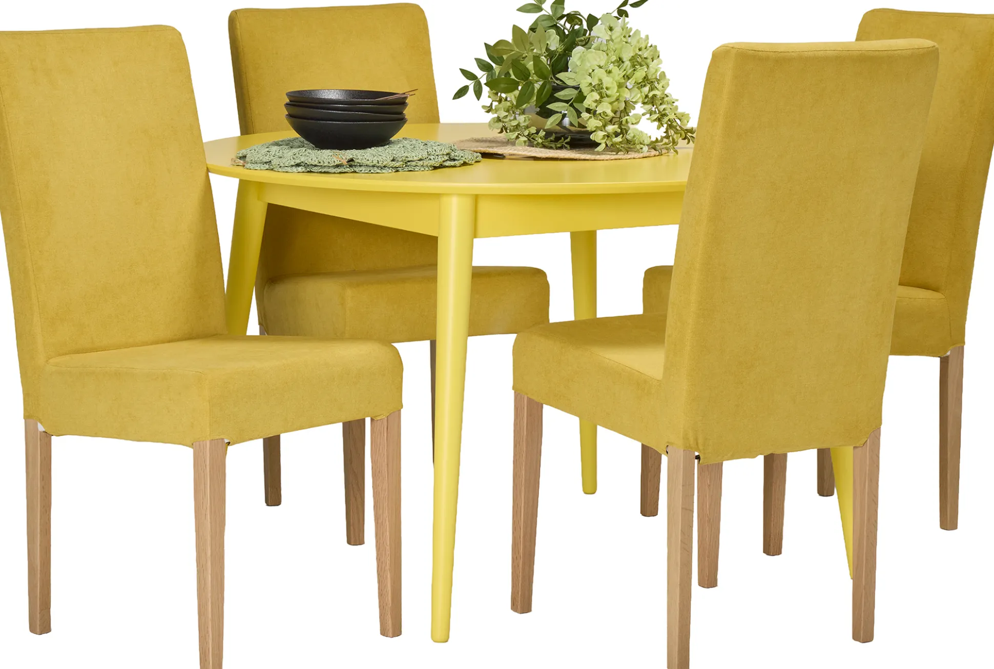 Venla (4-hengen ruokailuryhmä, hupputuoleilla, keltainen 120cm)
