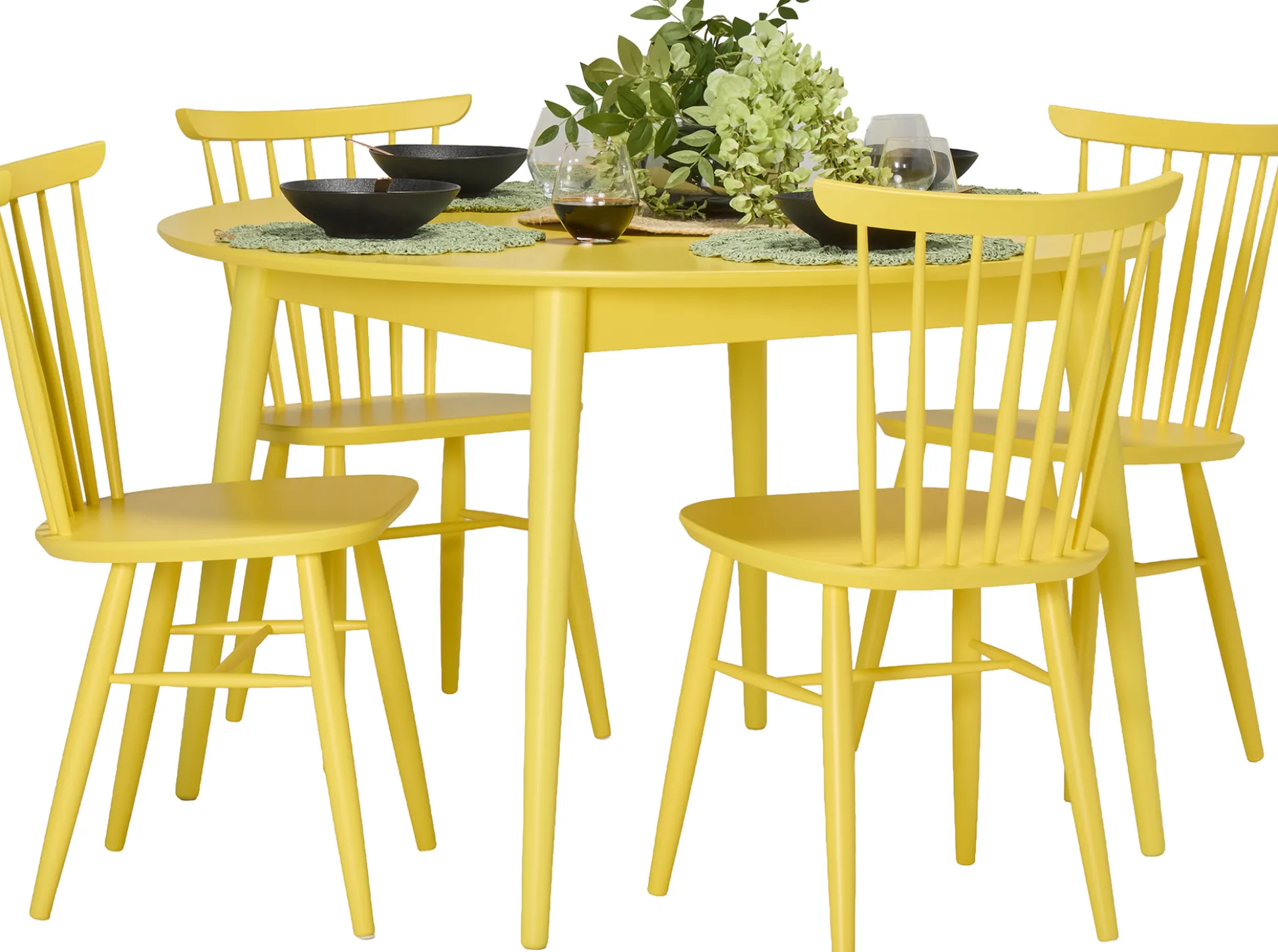 Venla (4-hengen ruokailuryhmä, pinnatuoleilla, keltainen 120cm)