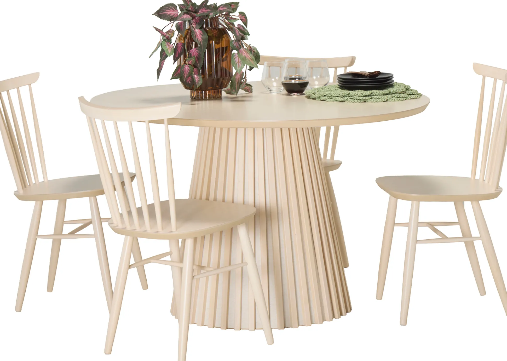 Venla (4-hengen ruokailuryhmä, pinnatuoleilla, valkolakattu 120cm)