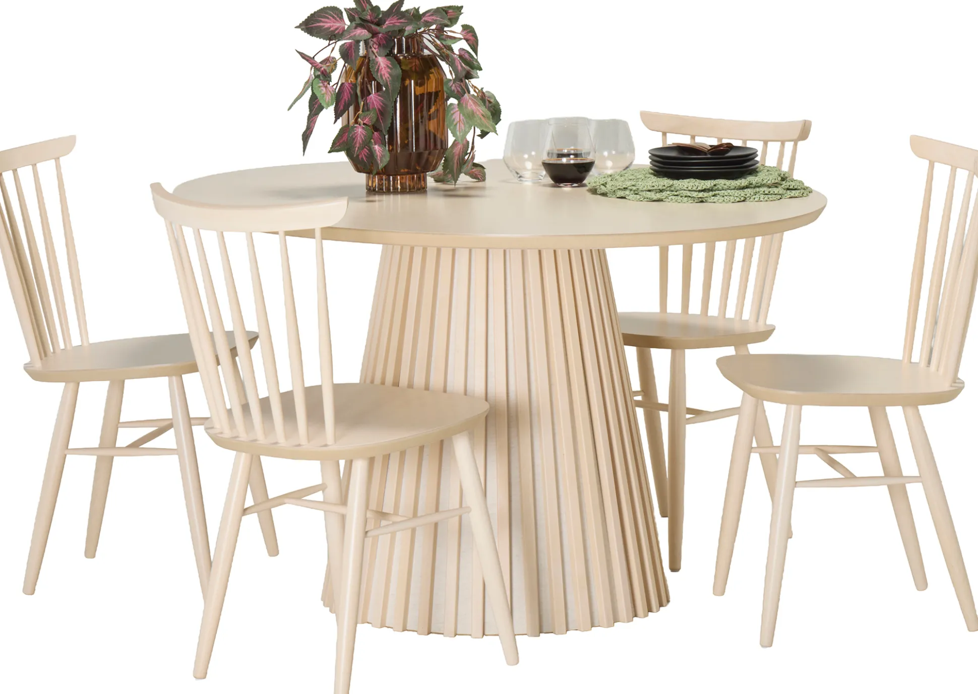 Venla (4-hengen ruokailuryhmä, pinnatuoleilla, valkolakattu 120cm)