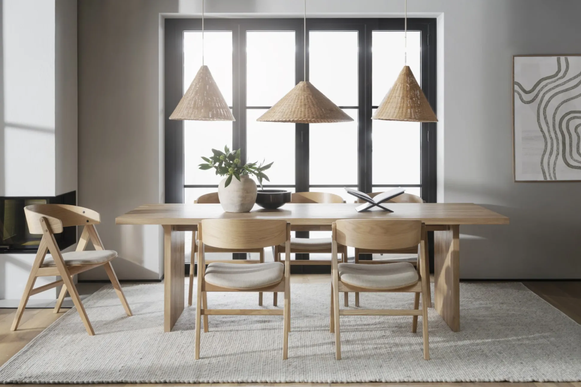 Waterton (ruokatuoli käsinojilla tammi/beige kangas)